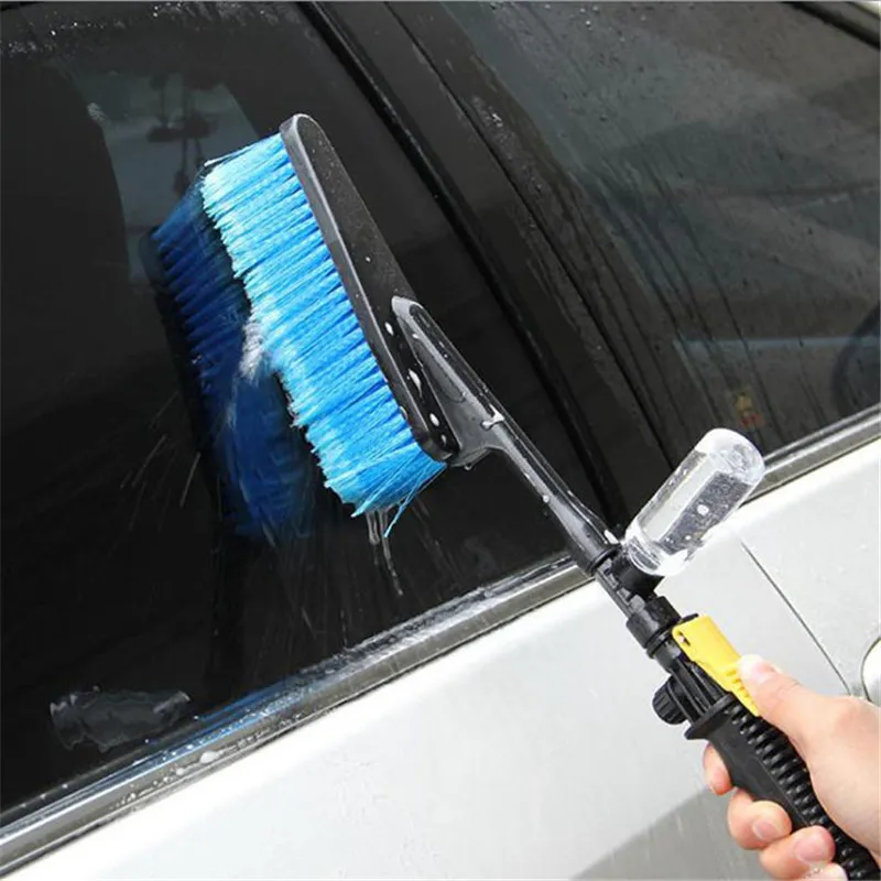 Cepillo telescópico de pelo suave con mango largo para lavado de coches, herramienta de limpieza de neumáticos con pulverizador de agua, cepillo de limpieza de cristales para ventana de carrocería 210329