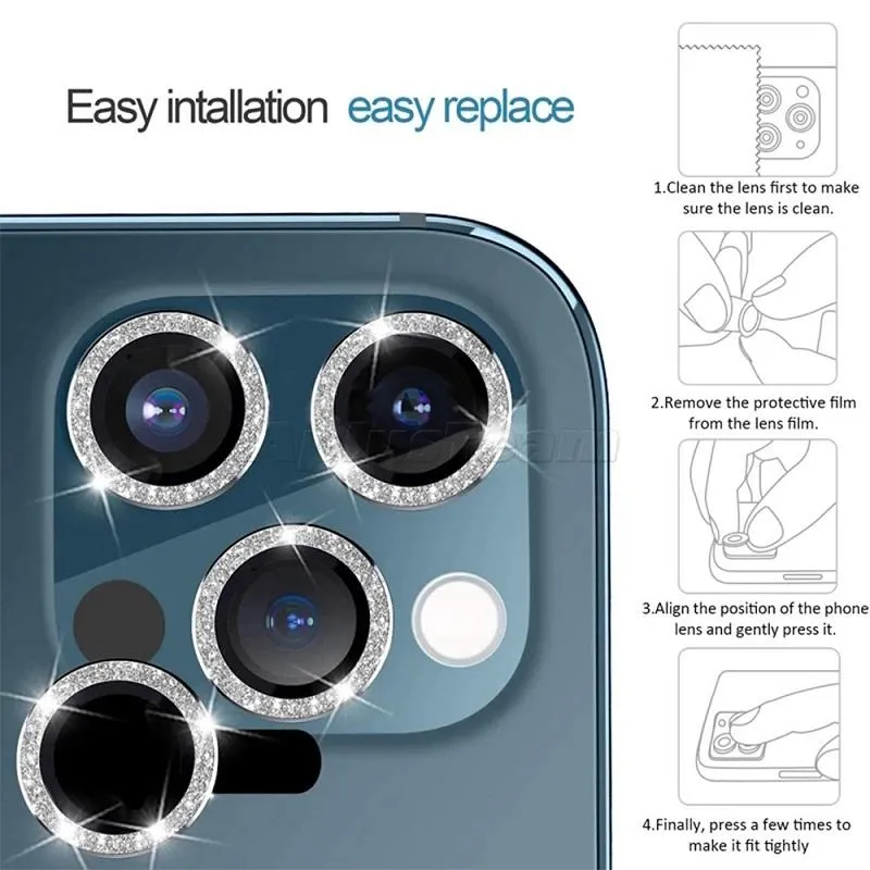 Bling Diamond Protector de lente de c mara para iPhone 13 Pro Max Lente de anillo de metal Pel cula de vidrio templado para iPhone 11 Pro Max 12Mini