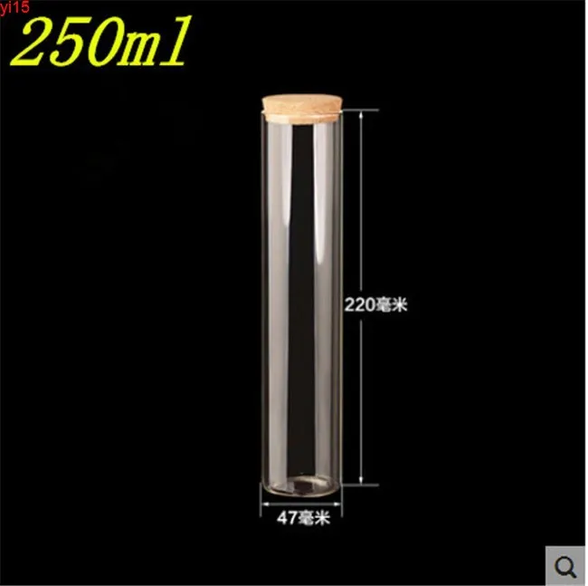 47*220mm 250ml Glass Bottles Vials Jars Test Tube With Cork Stopper Empty Transparent Clear 2pcs/lotgood qty