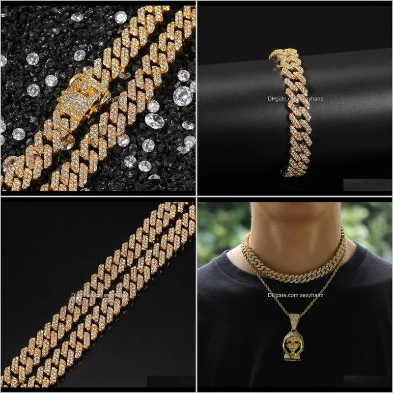 12mm hip hop full rhinestone paved bling iced out geometric rhombus link chain necklace for men rapper jewelry