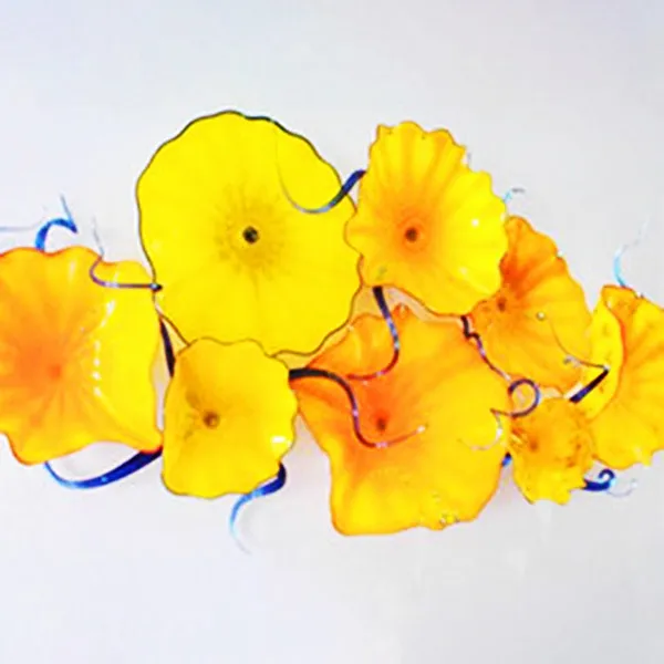 현대 노란색 램프 꽃 크리 에이 티브 아트 모자이크 플레이트 호텔 홈 장식 무라노 유리 장식용 접시