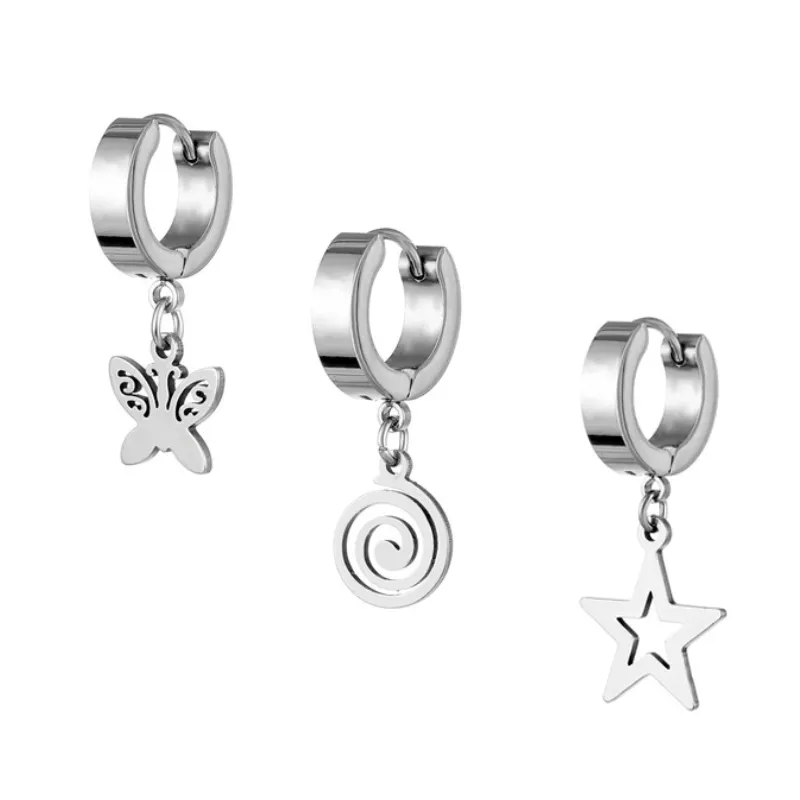 316L Stainless Steel Body Piercing Jewelry Dangle Earring Hoops Star Butterfly Pendant Hoop Earrings for Men and Women