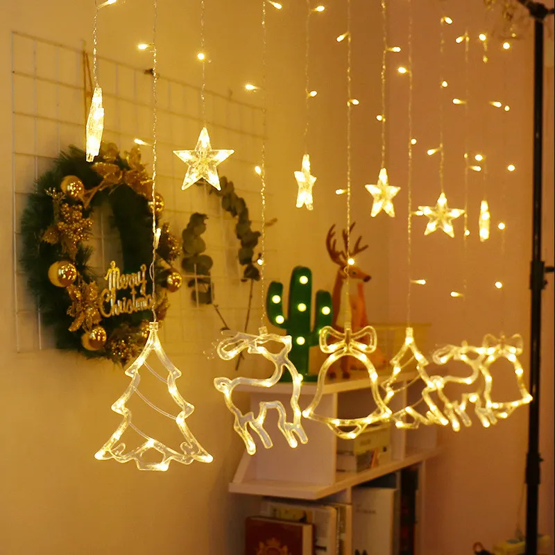 Elk Bell Christmas Strings Light Garland Buon Natale Decorazioni per la casa Ornamenti per la casa Noel 2021 Regali di Natale Felice anno nuovo 2022