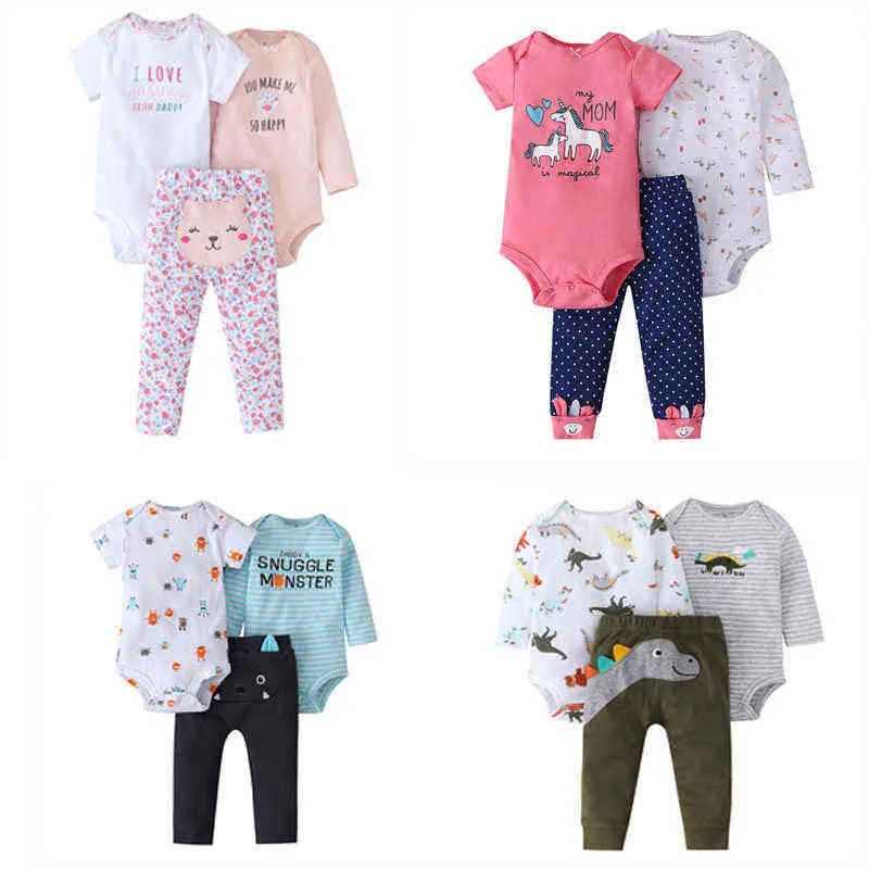 baby girl clothes cartoon unicorn romper+long sleeve bodysuit+pants 2020 newborn boy infant clothing new born babies summer set