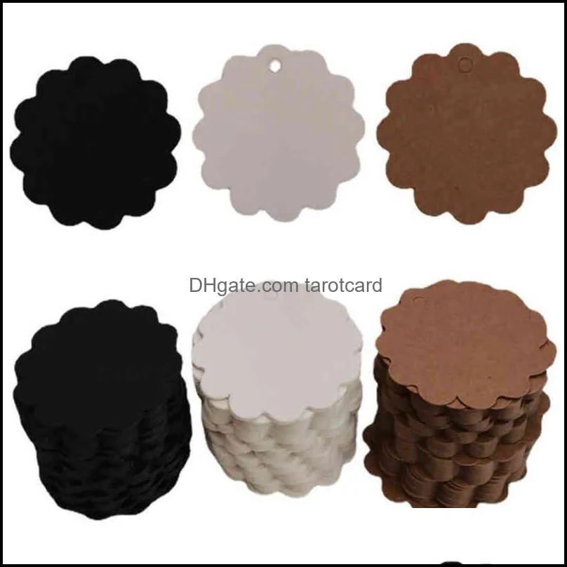 White Black Brown Kraft Paper Pendants Tags Flower Shaped Label Luggage Wedding Note Blank Price Hang Tag 6*6cm 100pcs/lot wzg HP1111