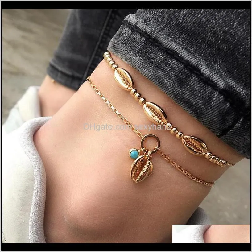 bohemia multilayer handmade beaded metal shells anklets golden seashell conch bead pendant beach men women anklet bracelet jewelry