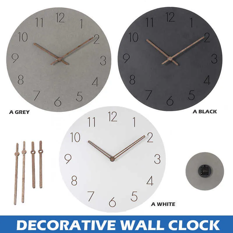 Modern Minimalist Wall Clock - Silent Round MDF Wood Clock for Kitchen ...
