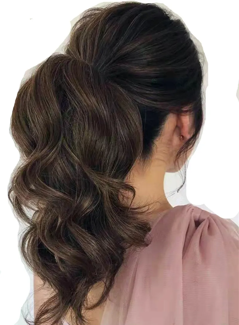 スリックポニーテールブラジルのレミーのレミーのヘアラップの周りの人間の毛の周りPonytails自然色のボディウェーブクリップ140g