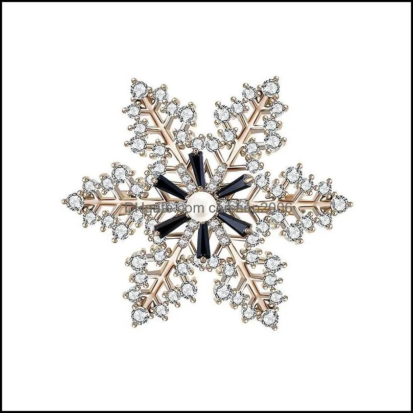 Pins, Brooches Sparkly Snowflake Black Zircon Pins Christmas Accessory Winter Jewelry Gift For Women Snow Pin Badge Glitter Broche