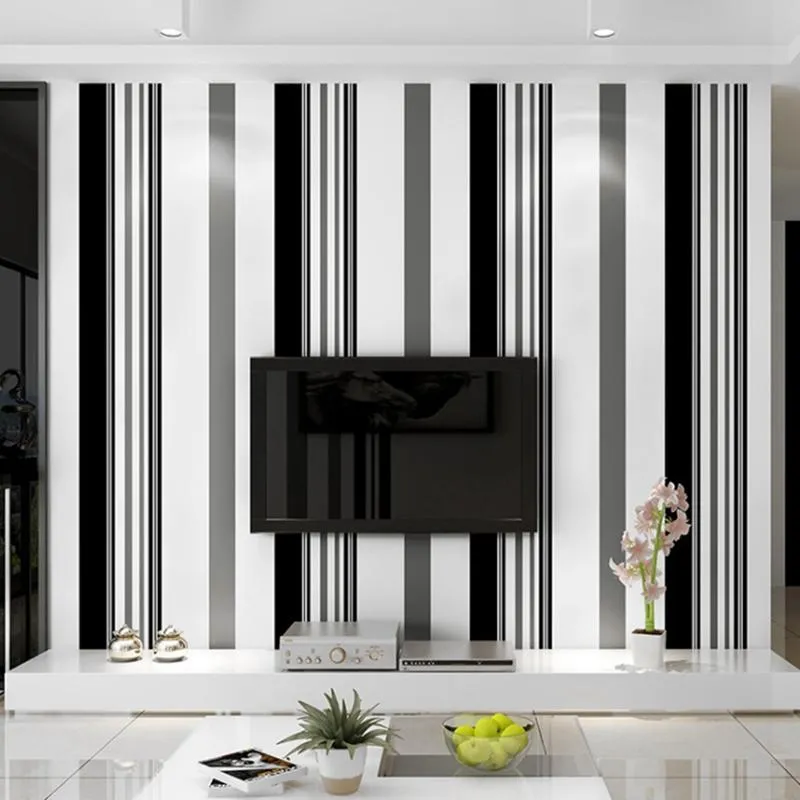 格安販売店舗 壁紙黒と白の灰色の縞模様の不織布壁紙テレビの背景壁リビングルームモダンなミニマリストファッション21 新製品在庫有り Ohrchadashbaltimore Org