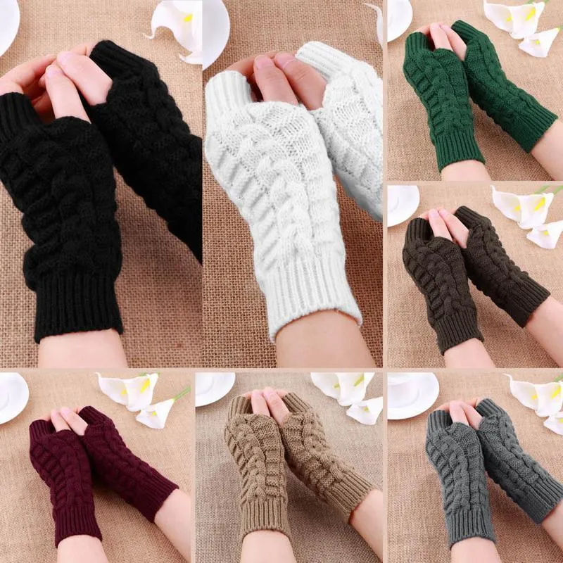 Cinq doigts gants utiles hiver femmes chaud tricot élégant main chauffe-bras crochet tricot fausse laine mitaine sans doigts