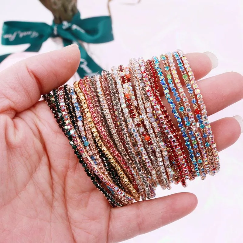 Charm Bracelets 5pcs/lot Multi Color Gold Elastic Crystal For Girls Charming Rhinestones Jewelry Gifts