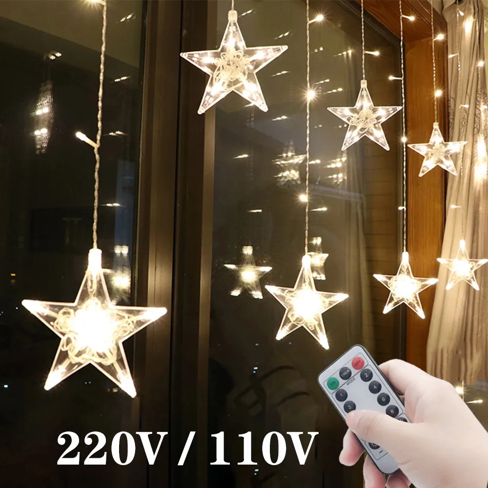 Star String Światła LED Boże Narodzenie Garland Fairy Curtain Light 2.5m Odkryty kryty do sypialni Home Party Wedding Ramadan Decor