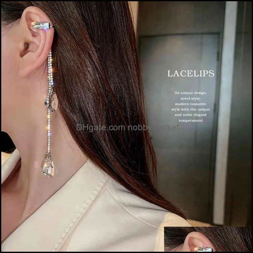 Fashion earrings Crystal diamond rings female Korean personalized clip no holes full of Tassel Earring