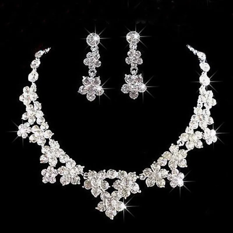 Earrings & Necklace Fashion Bridal Wedding Accessories Jewelry Sets Women Rhinestone Crystal Flower Bride Pendant And Earring Set Floral JL