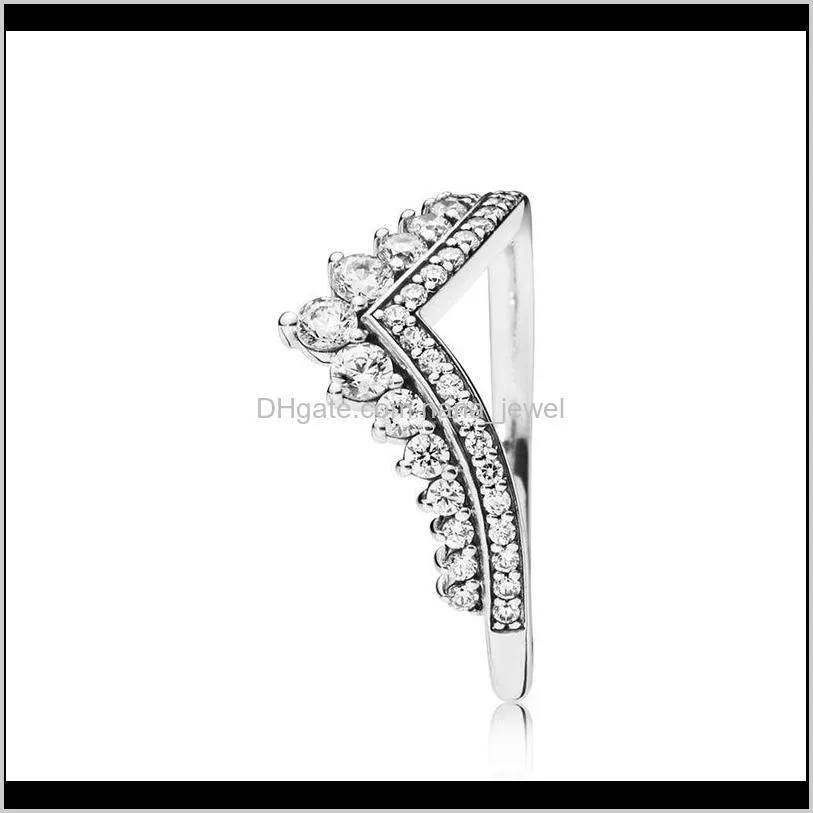 clear cz diamond princess wish ring set original box for pandora 925 sterling silver women girls wedding crown rings