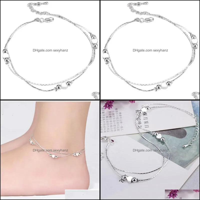 European Fashion Woman Girl Party Birthday Wedding Gift Star Beads Two Lines 925 Sterling Silver Anklet Wholesale Anklets