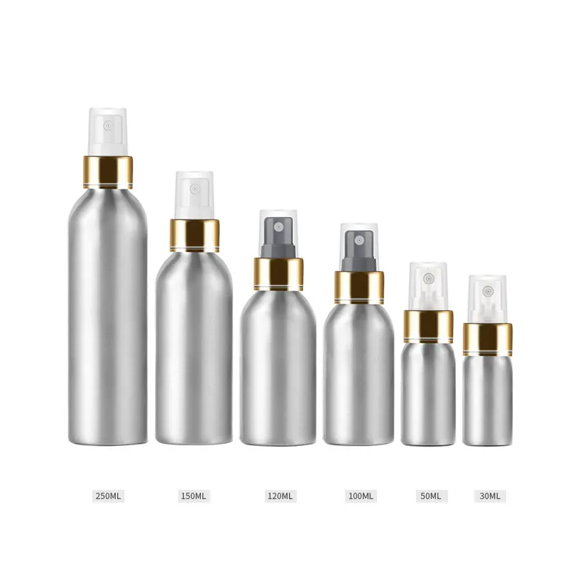 100ml 150ml 4oz 8ozのアルミニウムスプレーボトルポータブルミニ香水瓶の空の詰め替え化粧品シルバー噴霧器噴霧器