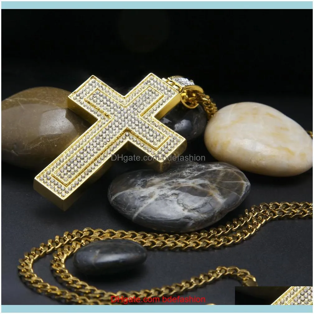 Men Catholic Silver Gold Plated Cross Pendant Necklace Fashion Rock Style Double Crucifix Clear Stone Christian Jewelry For Women MEN