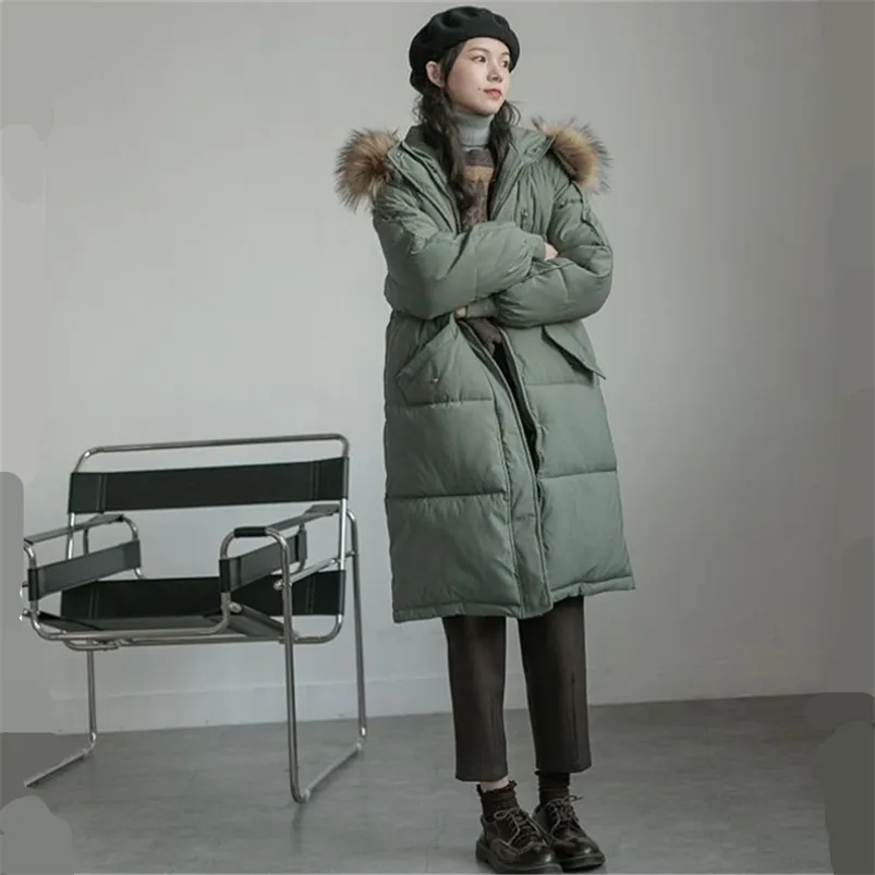 Негабаритные пальто толстой зимней куртки женщины с капюшоном меховой воротник с капюшоном с капюшоном пальто Длинная куртка женское парку Муджеру макси 210930