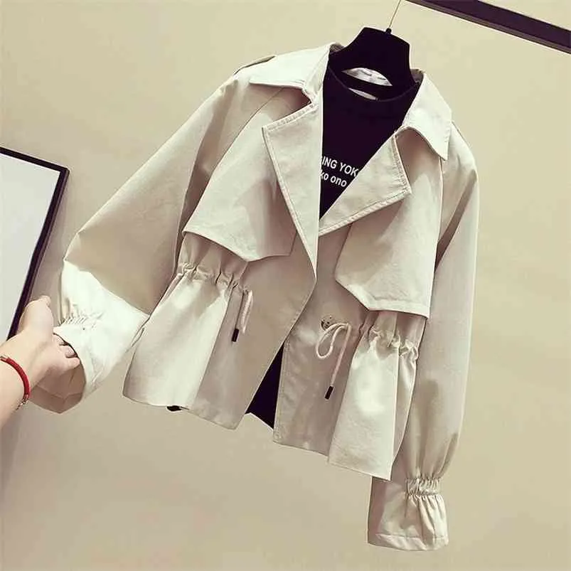 Women Short Trench spring Casual Trench Coat with sashes oversize double breasted Vintage Cloak Overcoats Windbreaker 210812
