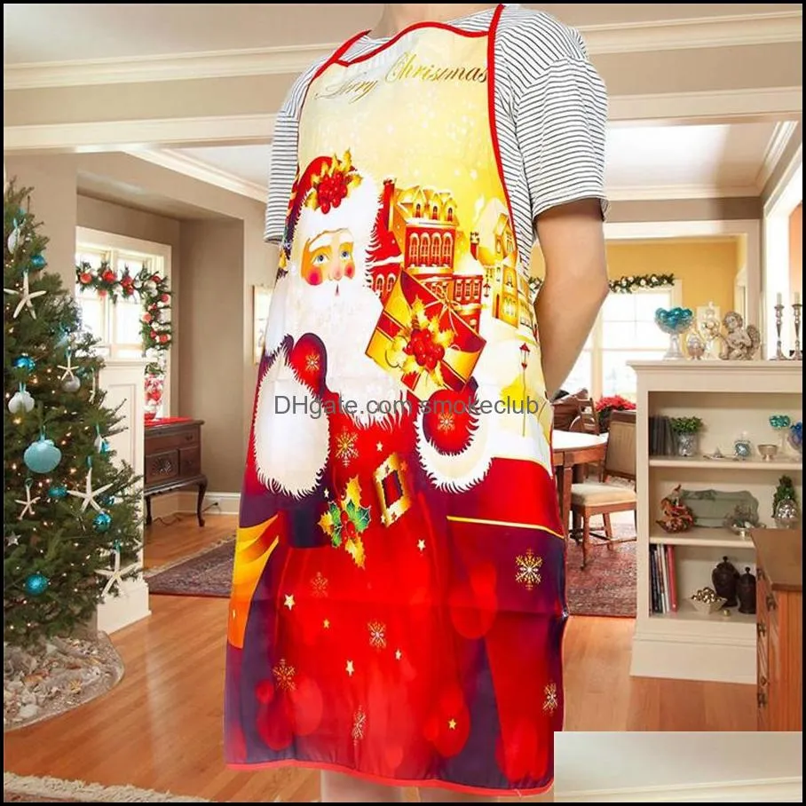 Christmas Aprons Santa Claus Snowman Printing Aprons Dinner Party Decor Home Kitchen Cooking Bake Cleaning Apron DDA713