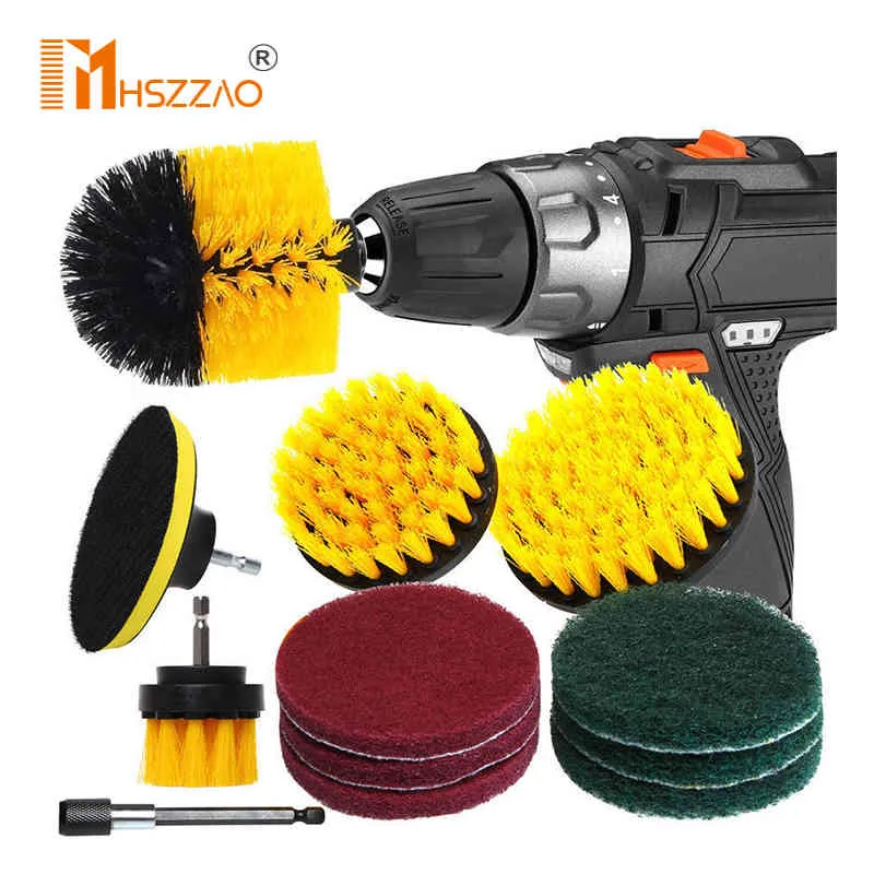 1/3/6/12 Pz Kit trapano elettrico Scrubber plastica rotonda pulizia per moquette vetro 4 '' pneumatici per auto spazzole in nylon