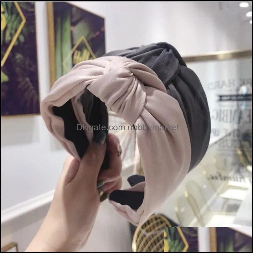 High-end hair accessories women`s solid color wide-brimmed middle knotted headband headband fashion girl hair band headwear
