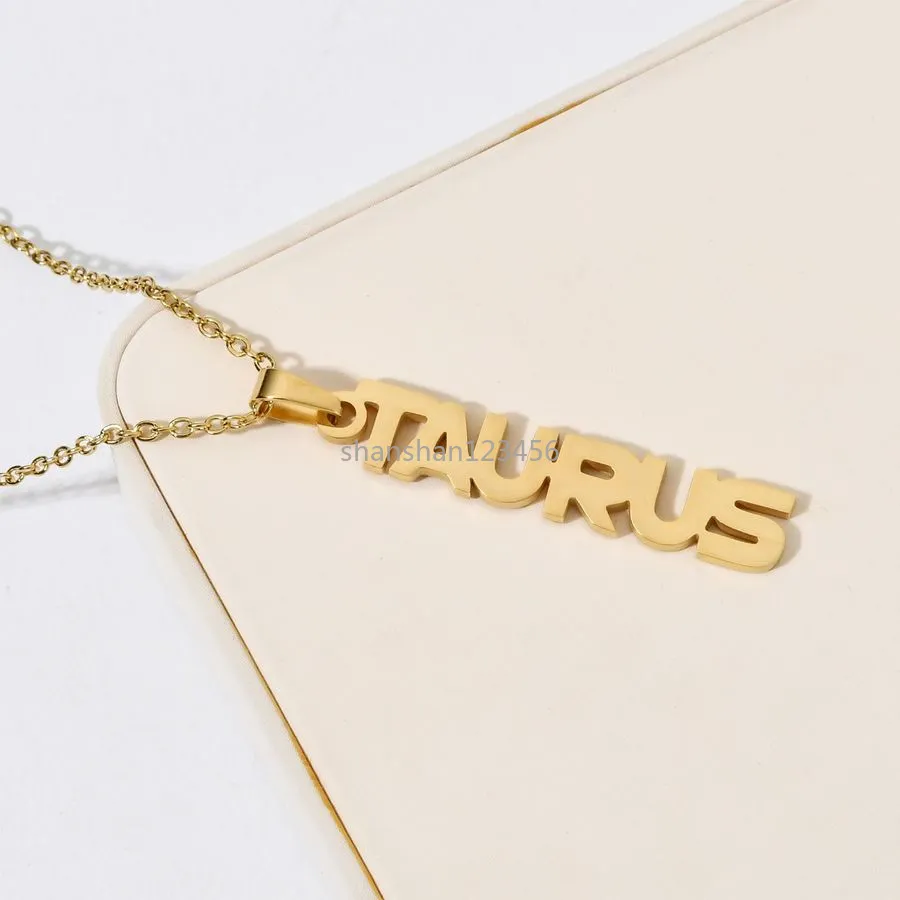 Letter Zodiac 12 Sign Necklaces 18k Stainless Steel Constell Pendant Necklace Gold Chains Women Men Fashion Jewelry Will and Sandy