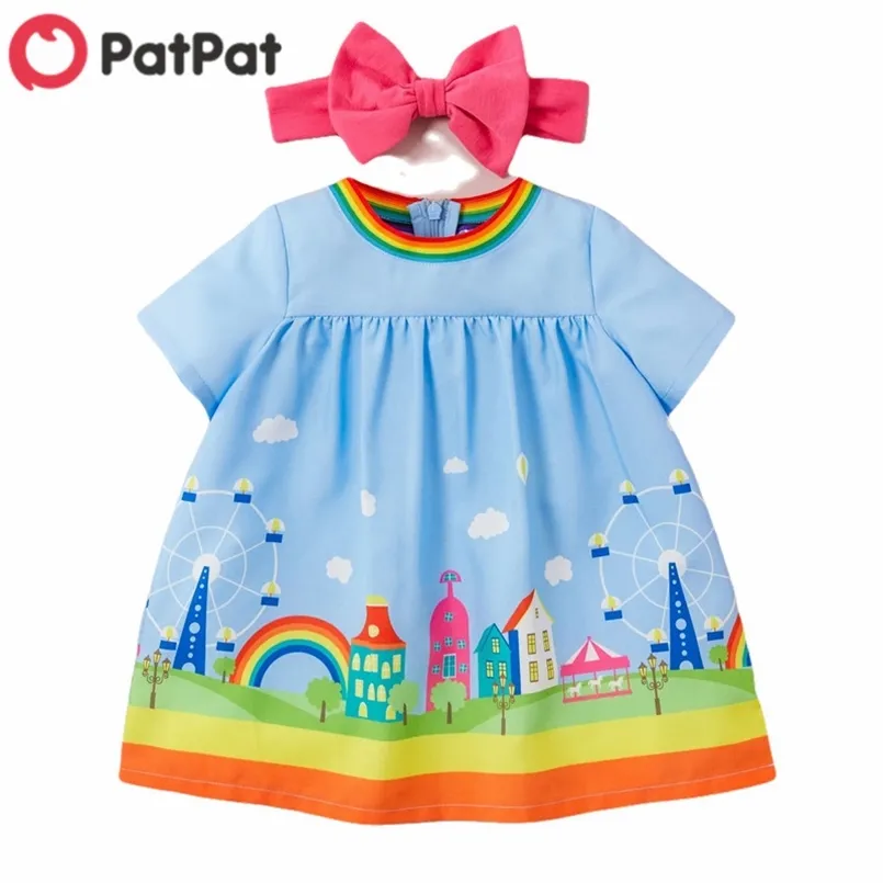 Summer 2-piece Baby Toddler Amusement Park print Dress avec bandeau pour Girl Sweet 210528