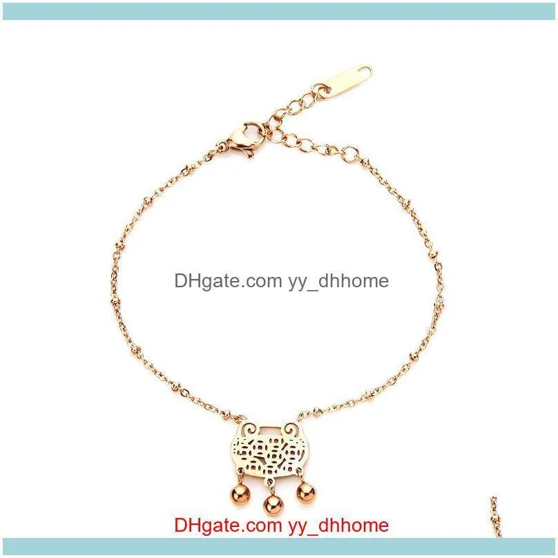 New Chinese Retro Good Luck Lock Bracelet Fashionable Simple Rose Gold Bracelet Exquisite Temperament Ms. Cute Bell Bracelet Blessing