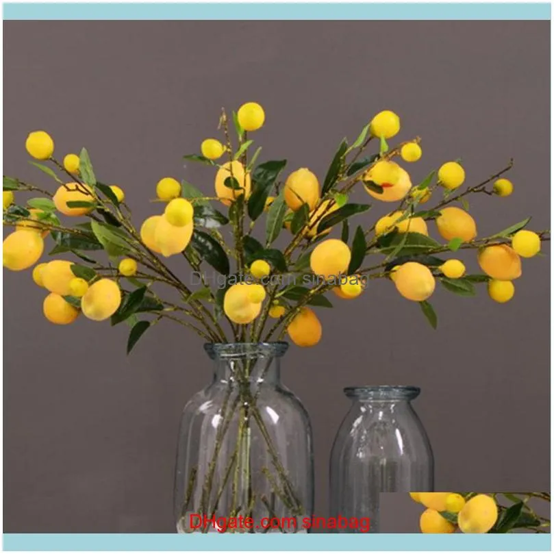 Simulation Green Plant Artificial Fruit Flower Yellow Simulation Fruit Tree Branch For Home Table Diy Decoration