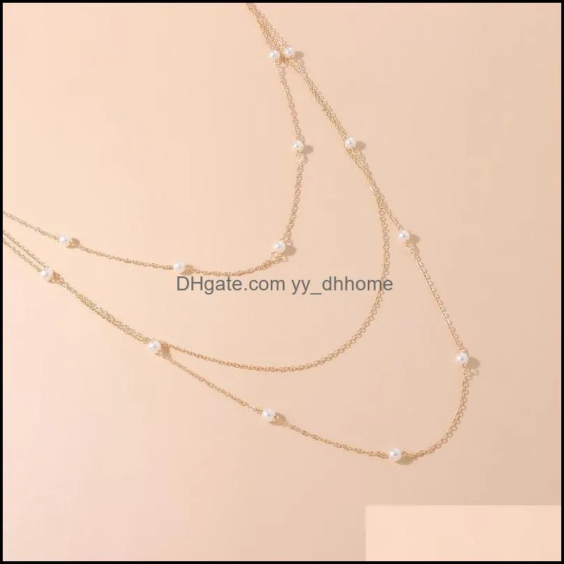 Chains Multi-layer Fashion Geometric Pearl Chain Necklace For Women Creative Personality Simple Long Sweater Jewelry