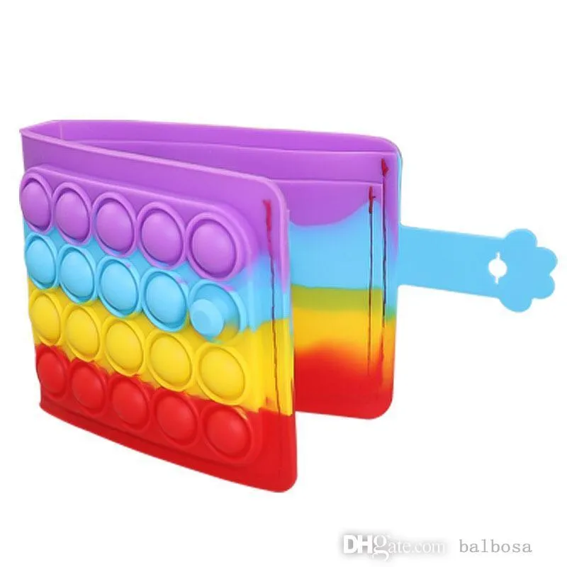 Decompression Toy Rainbow Silicone Kids Purse Push  Bubble Fidget Wallet Popper Sensory Fun Wallet Clip