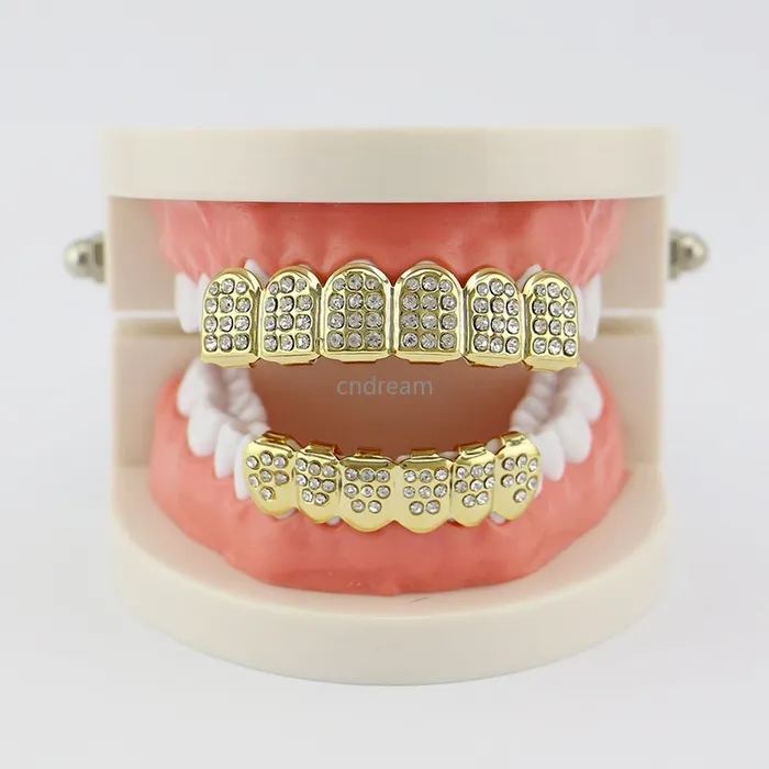 الأحمر الأزرق الماسي Glaze Grillz أسنان 18K مشاوي طبقة من الذهب مطلي بالهيب هوب بلينغ جسم المجوهر