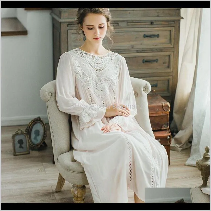 cfyh new autumn winter sleepwear solid ladies dresses princess long sleeve nighties modal lace indoor clothing sexy nightgowns f5fv#