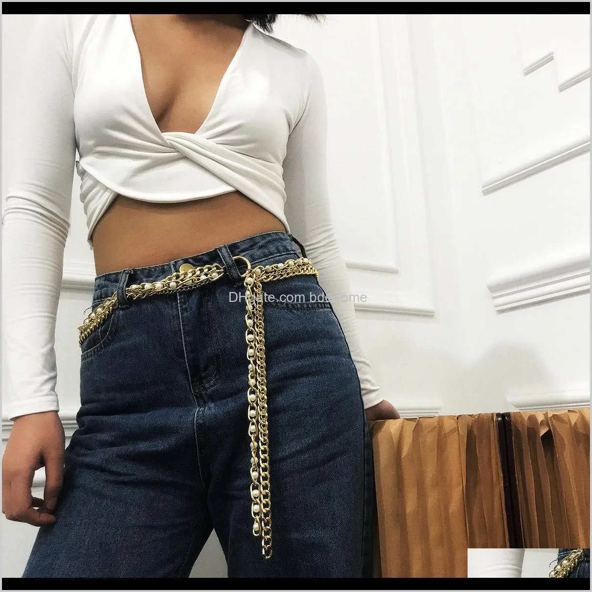Vintage Multilayer Chunky Thick Cuba Pearl Body Chain for Women Punk Tassels Pendant Harness Waist Belly Chain Jewelry