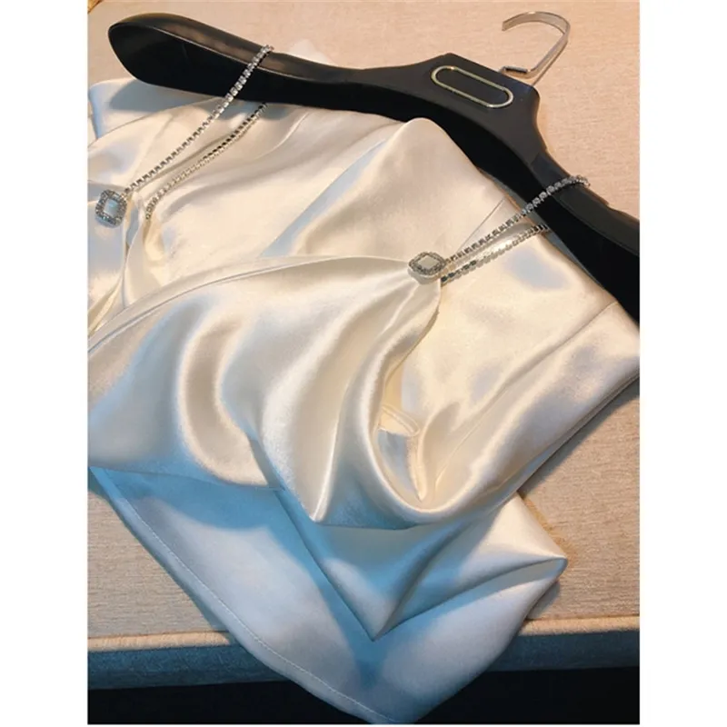 white satin dress with diamond straps Satin Women Slip Mini Dress Bright Diamond Rhinestones Adjustable Strap Backless Bodycon Vestido Sexy Party Club Date Ropa Mujer