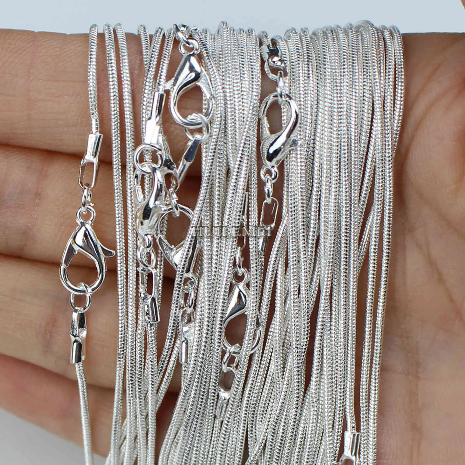 10pcs/lot Silver Plated 1.2mm Snake Chain Necklaces for Women 16" 18" 20" 24" Fashion Jewelry Necklace Chains