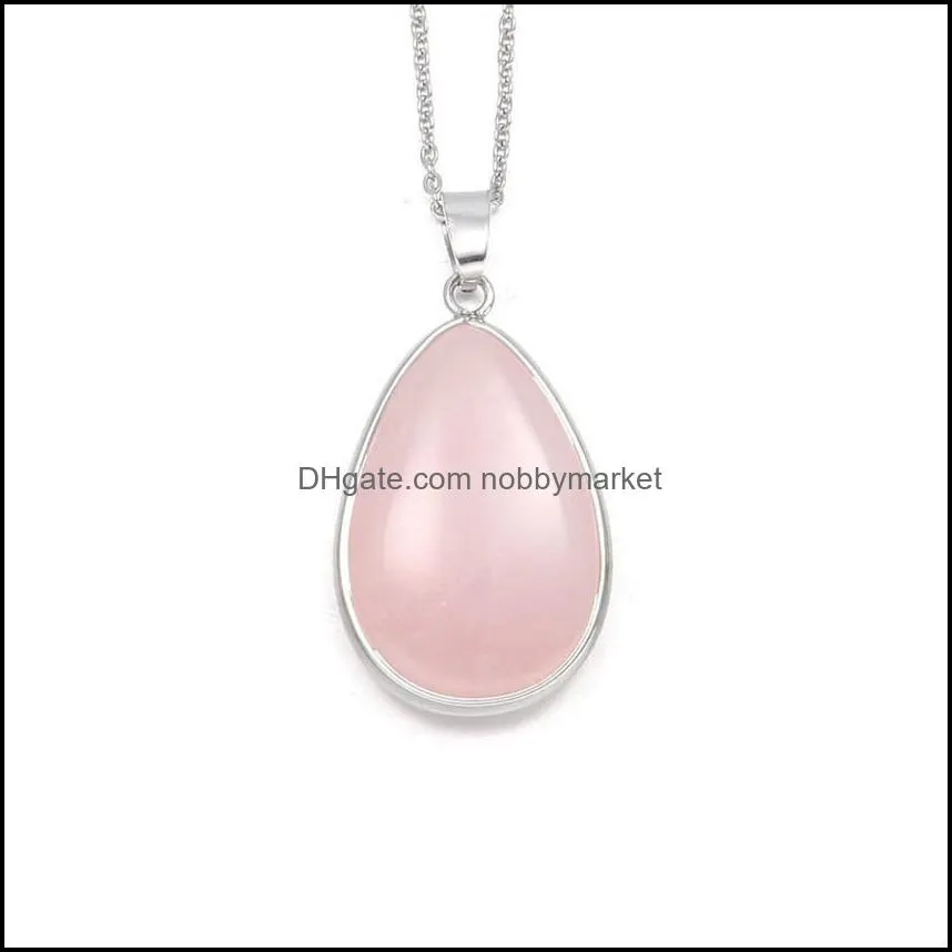 Wholesale Silver Plated Water Drop Opalite Opal Pendant Link Chain Necklace Green Turquoise Stone Jewelry