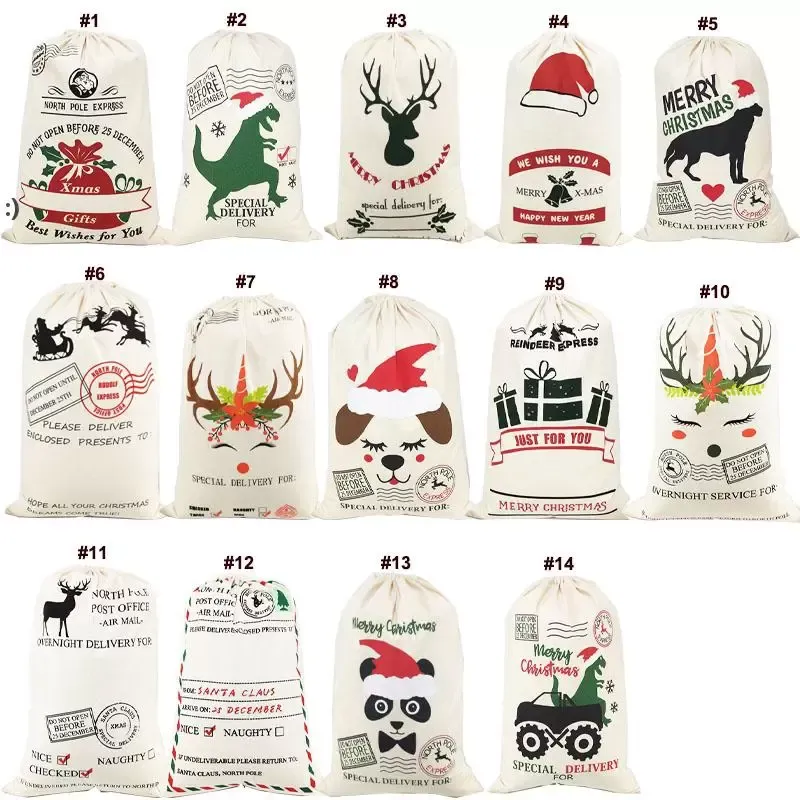 Sacos de Santa do Natal Sacos de algodão da lona Grande orgânico orgânico pesado cordão dos sacos do presente do festival personalizado
