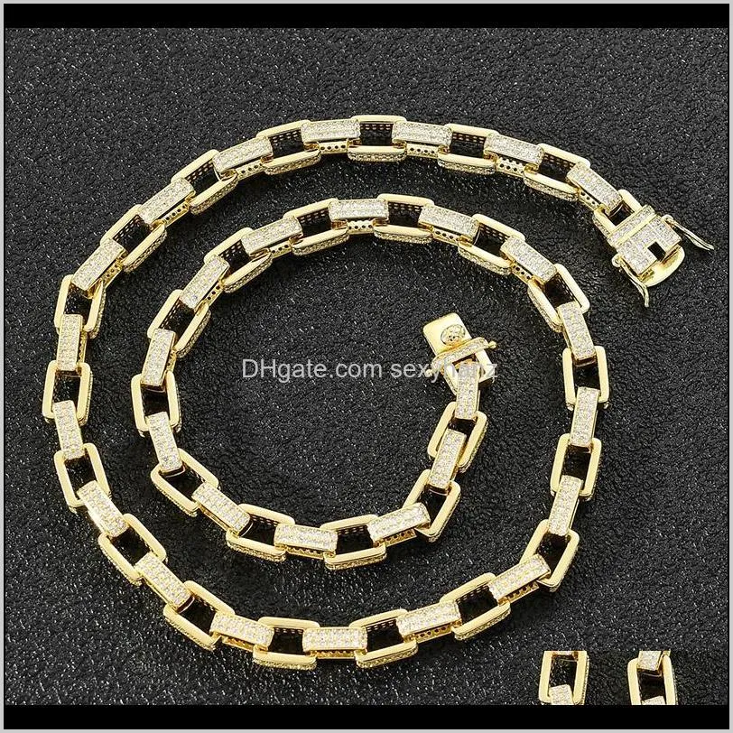 hip hop micro paved cubic zirconia bling iced out 8mm geometric square box link chain necklaces for men rapper jewelry