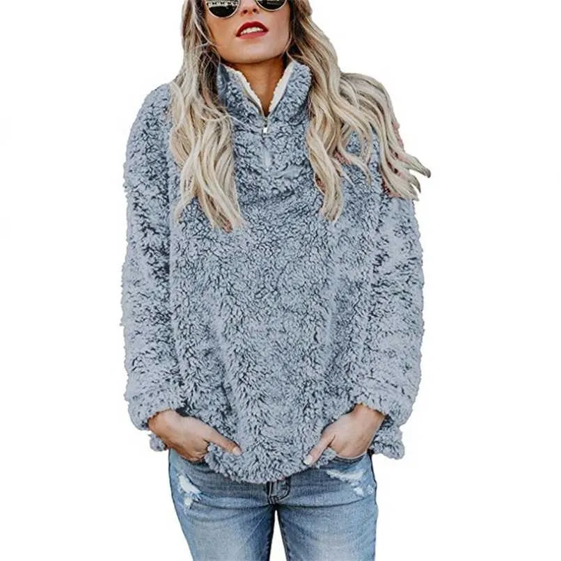 Abbigliamento donna Dolcevita manica lunga Cerniere Flanella Giacche spesse Cappotti Autunno Inverno Casual Tenere al caldo Pullover Cappotto Top 211109