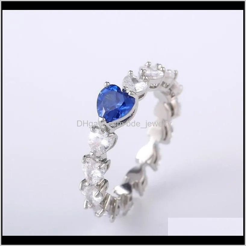 new arrival top sell luxury jewelry 925 sterling silver pear heart shape blue sapphire cz diamond popular party women wedding band ring