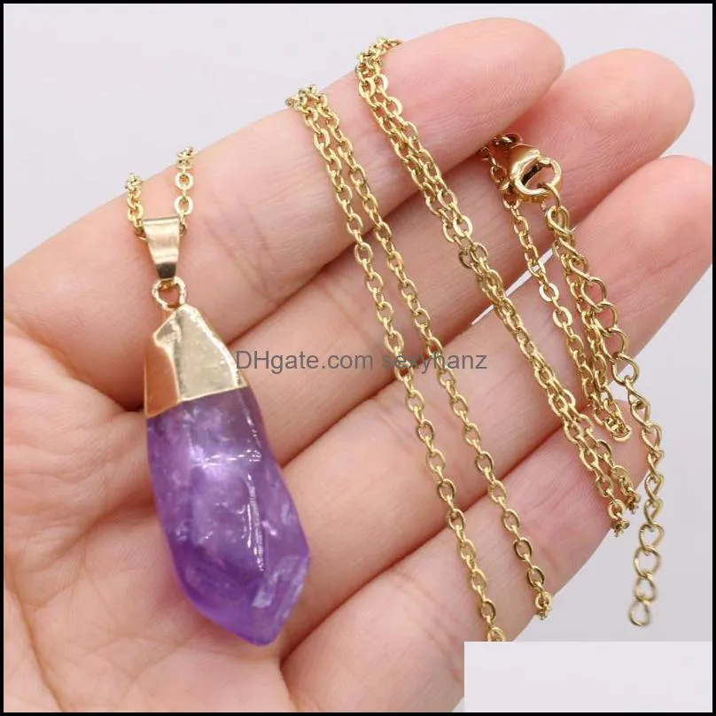 Pendant Necklaces Natural Stone Amethysts Necklace Crystal Brazil Druzy Irregular Lavender Quartz Chakra Reiki Raw Ore Jewelry