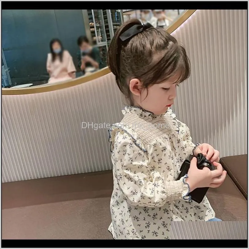 girls` shirts korean female baby floral shirts children`s cotton spring autumn long-sleeved shirt baby clothing 210305