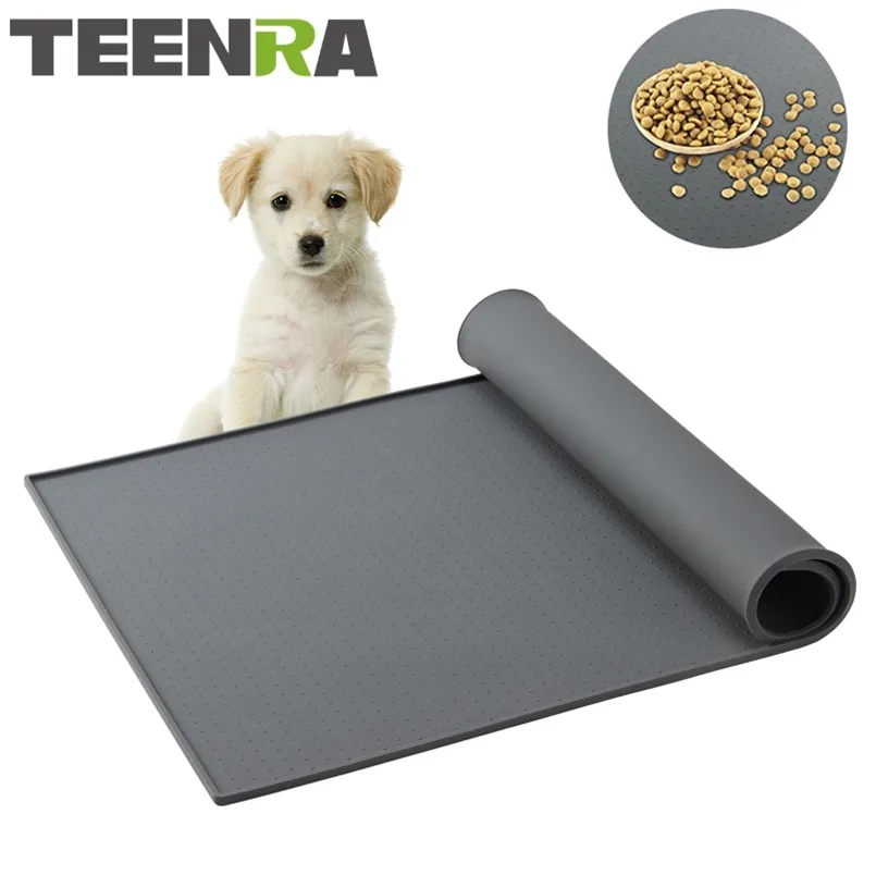 Teenra 48x30cm ex-grote huisdier siliconen voeding mat siliconen huisdier voedsel pad voeding mat kat feeder placemat drinkmat voor hond 210817