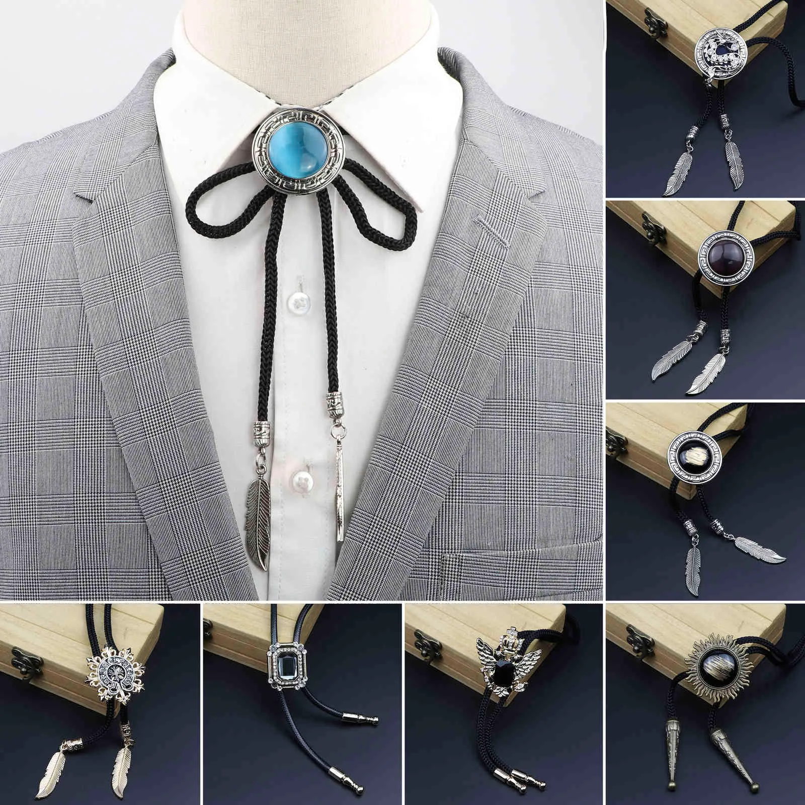 Oval Trendy Mint Green Black Bolo Tie Western Cowboy Dress Shirt Accessorio Gioielli Bolo-cravatte Cravatta Collana Regalo per uomo