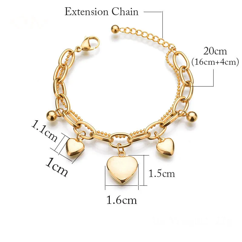 Stainless Steel Heart Gold Beaded Stackable Bracelets Multi Layer,  Fashionable Love Ornament In Gold And Silver Colors For Sweet Girls From  Canuomen_jewelry, $3.54