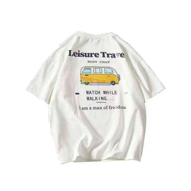 Büyük Boy Kısa Kollu T-shirt erkek Yaz Ins Japon Gelgit Marka Üst Gevşek Kore Tarzı Trendy Erkek Giyim G1217